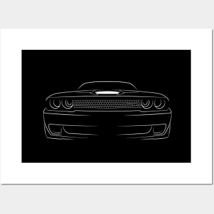 Dodge Challenger SRT Hellcat - front stencil, white Posters and Art